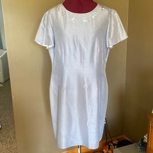 John Roberts Light Blue Silk Dress with Floral Detailing (Size 14)